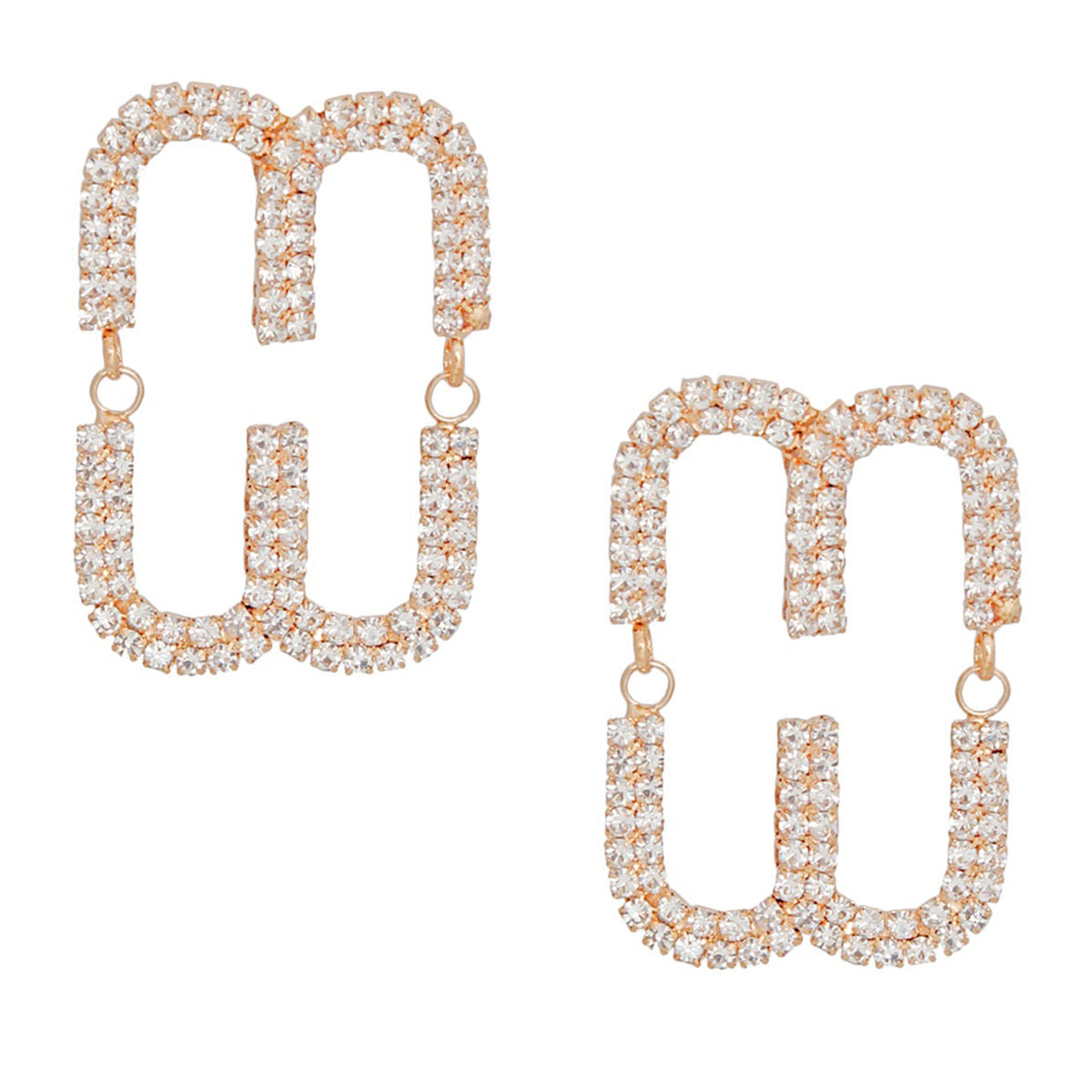 Women’s Gold Pave Oval Loop Stud Earrings Stylish Chic Jewelry