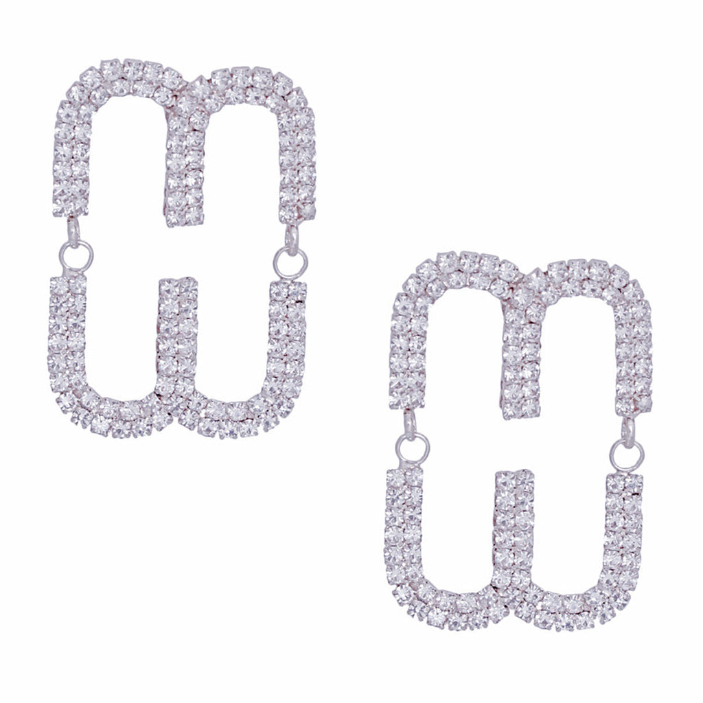 Silver Pave Oval Loop Stud Earrings Women’s Stylish Fashion Jewelry