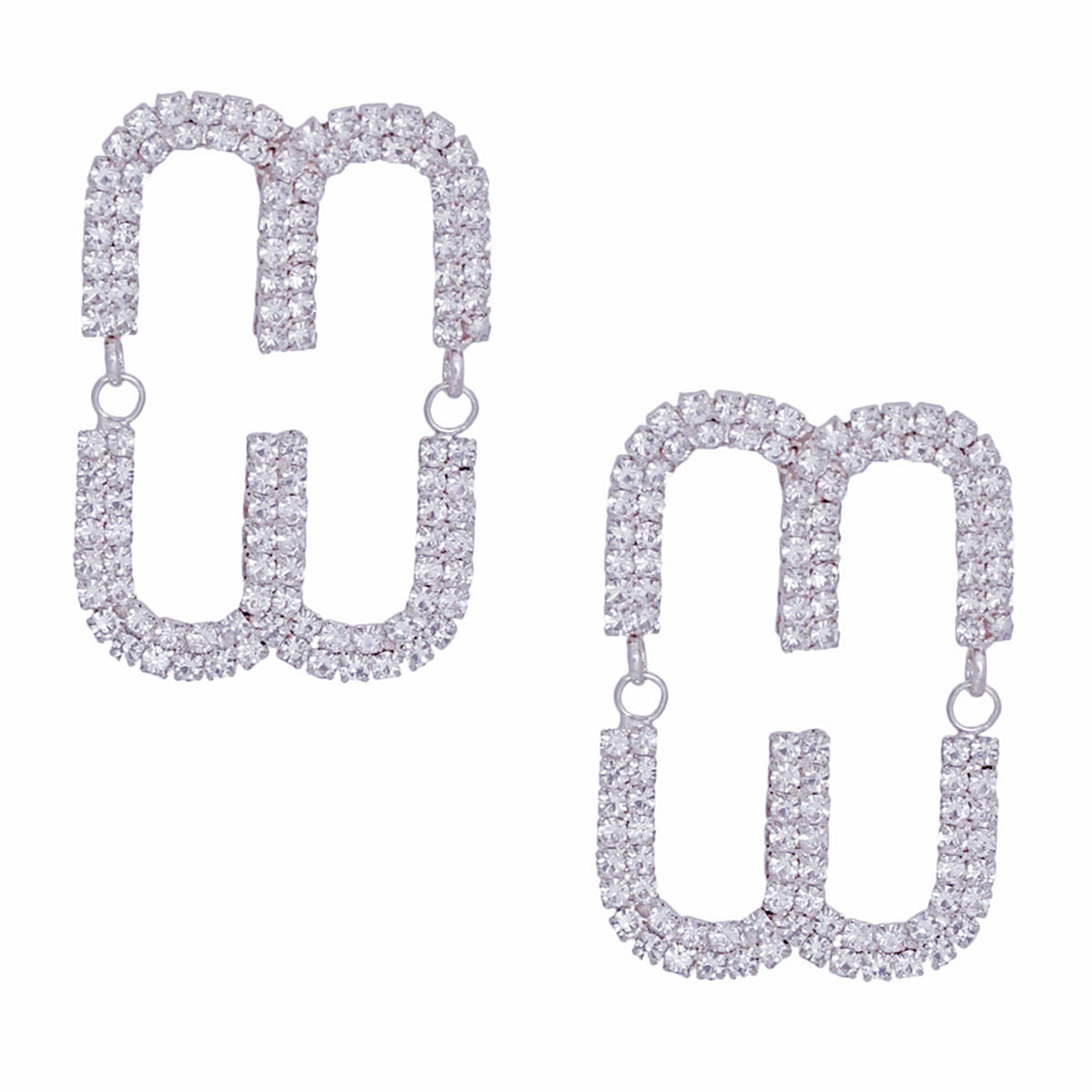 Silver Pave Oval Loop Stud Earrings Women’s Stylish Fashion Jewelry