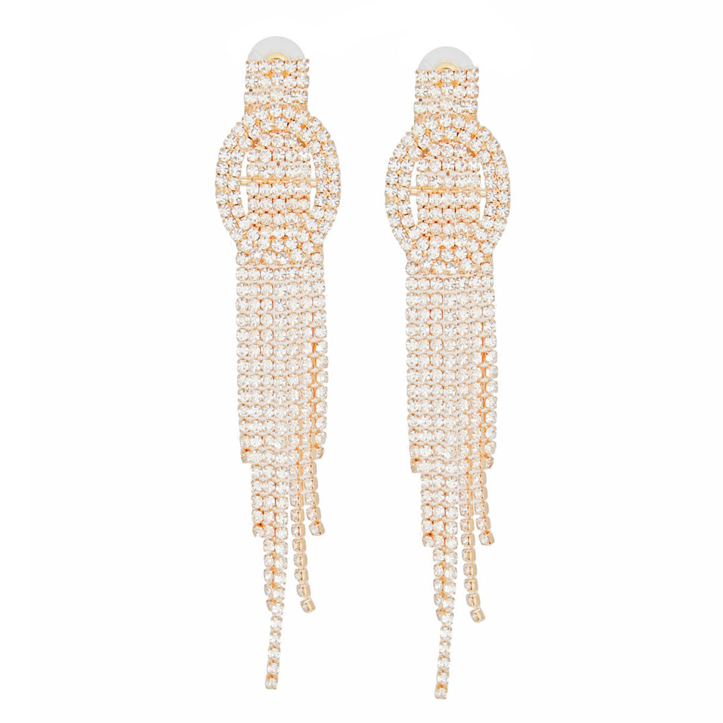 Statement Tassel Fringe Earrings with Long Gold Oval Buckle, Trendy Chic Jewelry