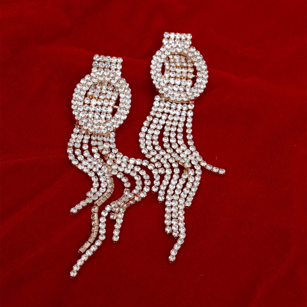 Statement Tassel Fringe Earrings with Long Gold Oval Buckle, Trendy Chic Jewelry