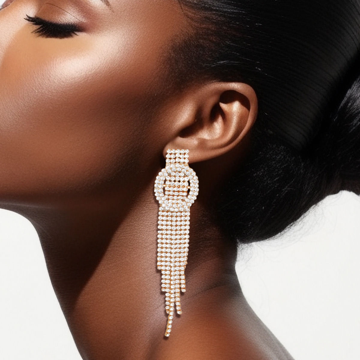 Statement Tassel Fringe Earrings with Long Gold Oval Buckle, Trendy Chic Jewelry