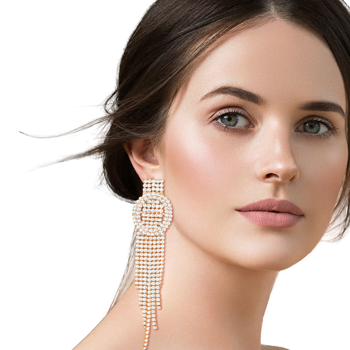 Statement Tassel Fringe Earrings with Long Gold Oval Buckle, Trendy Chic Jewelry