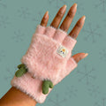 Convertible Fingerless Mittens Pink Fur Reindeer Trendy Fashion Accessory