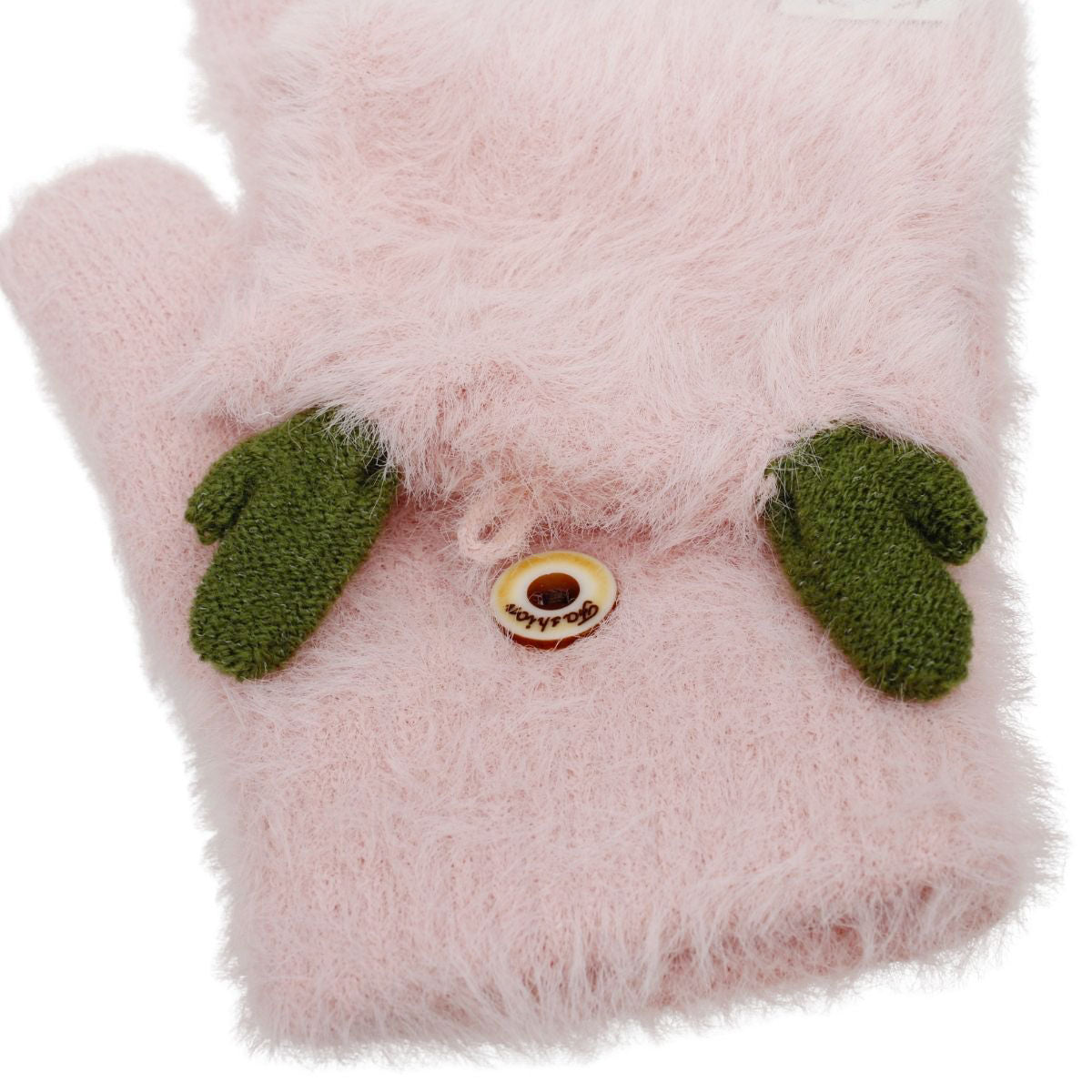 Convertible Fingerless Mittens Pink Fur Reindeer Trendy Fashion Accessory