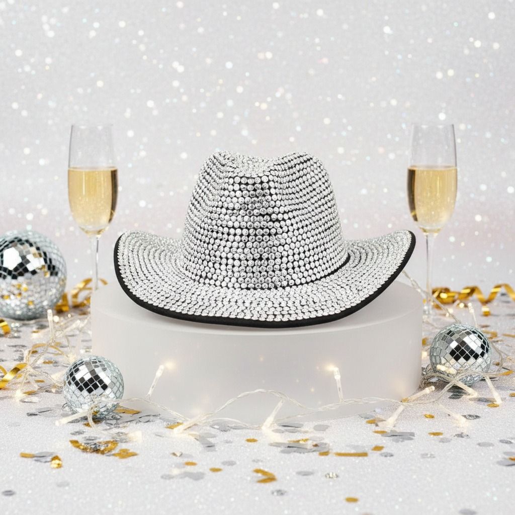 Fashion Fedora Hat Black with Silver Rhinestone Bling Stylish Statement Accessory
