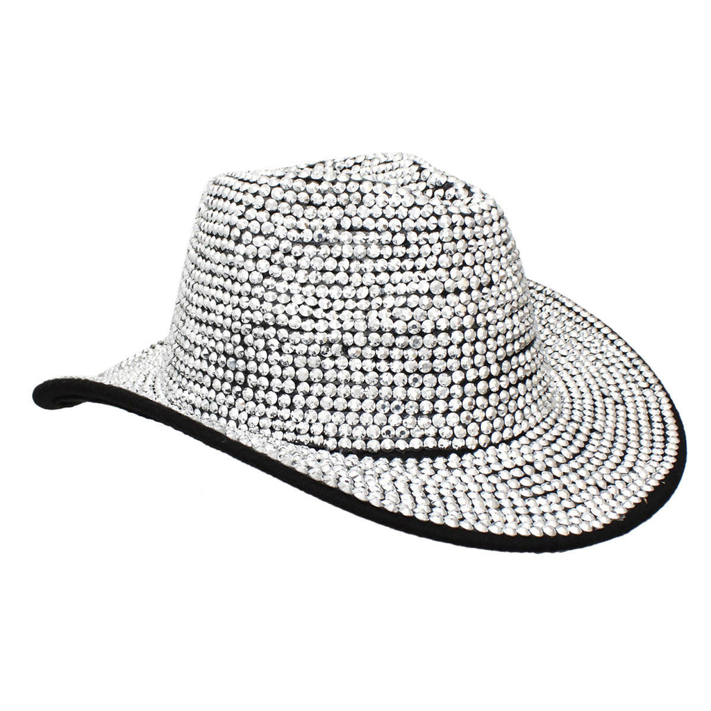 Fashion Fedora Hat Black with Silver Rhinestone Bling Stylish Statement Accessory