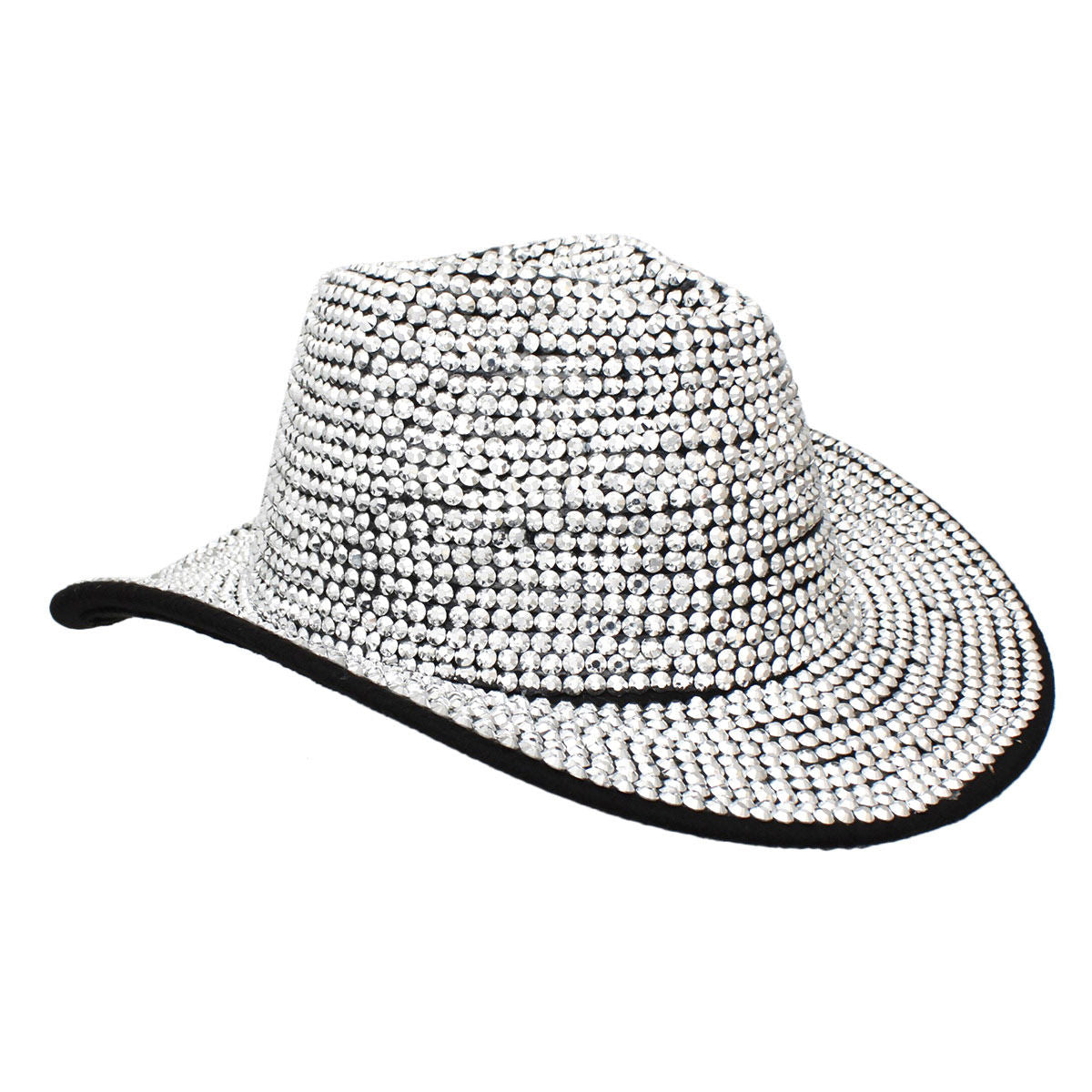 Fashion Fedora Hat Black with Silver Rhinestone Bling Stylish Statement Accessory