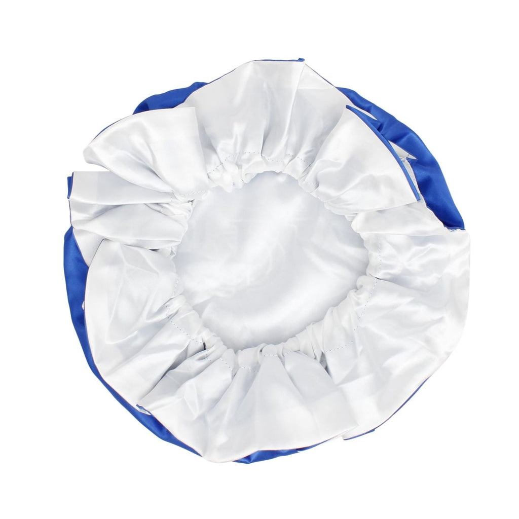 Satin Sleep Bonnet Cap Blue White Sorority Stylish Lounge Accessory