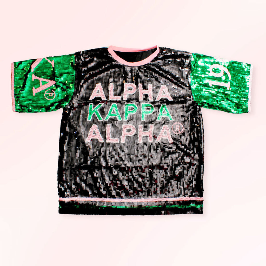 Jersey Shirt with Black Sequins Alpha Kappa Alpha Stylish Statement Top