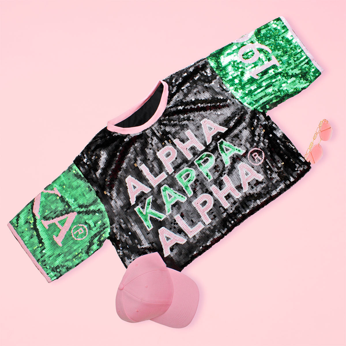 Jersey Shirt with Black Sequins Alpha Kappa Alpha Stylish Statement Top