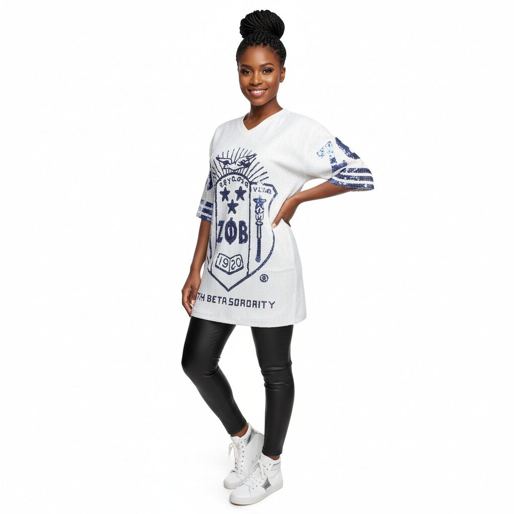Women’s White Sequin Jersey Shirt Trendy Casual Top for Sorority Style