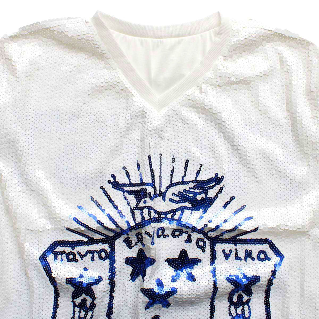 Women’s White Sequin Jersey Shirt Trendy Casual Top for Sorority Style