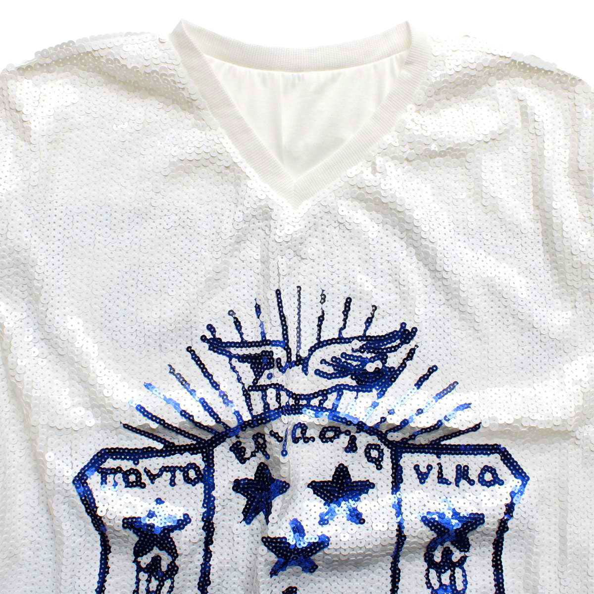 Women’s White Sequin Jersey Shirt Trendy Casual Top for Sorority Style
