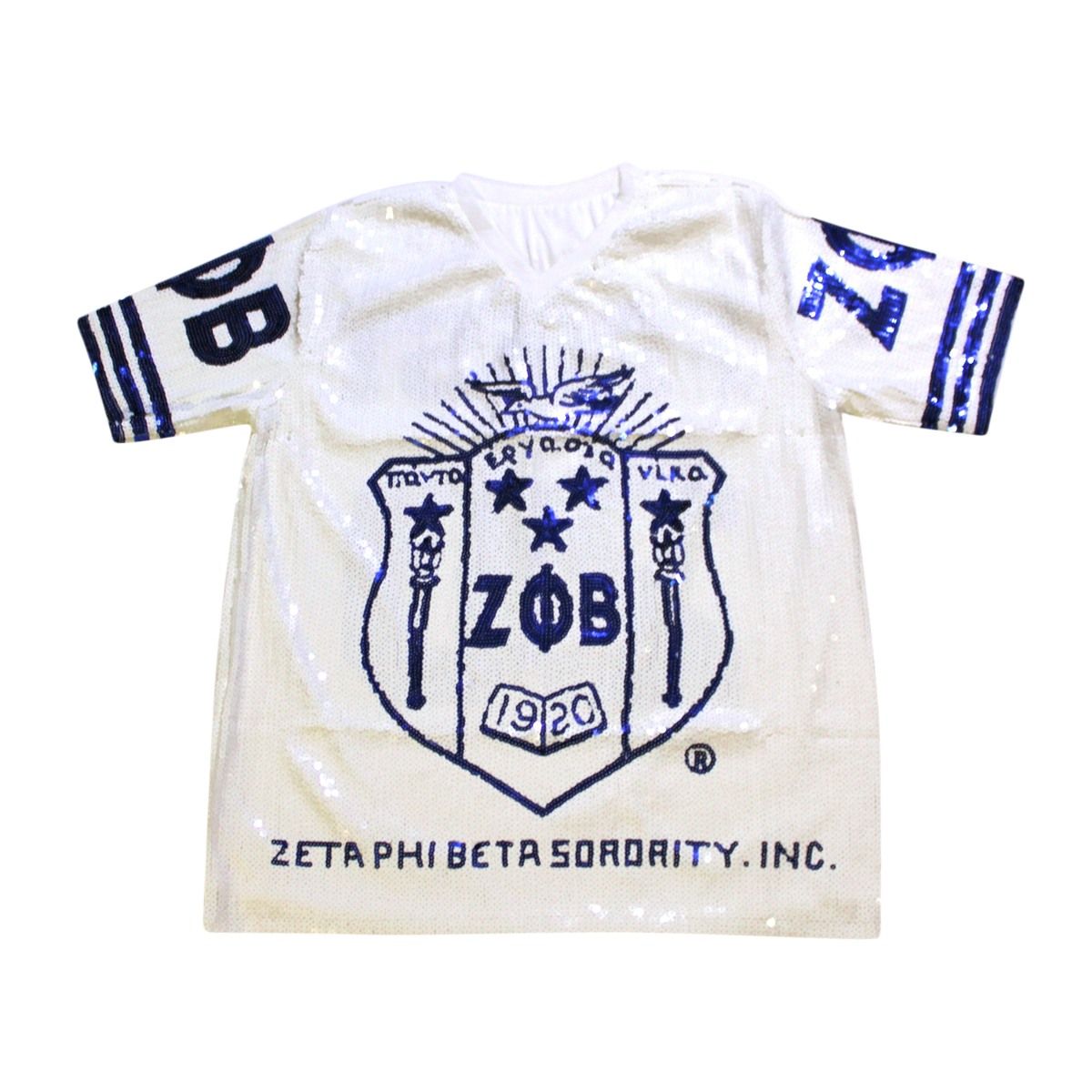 Women’s White Sequin Jersey Shirt Trendy Casual Top for Sorority Style