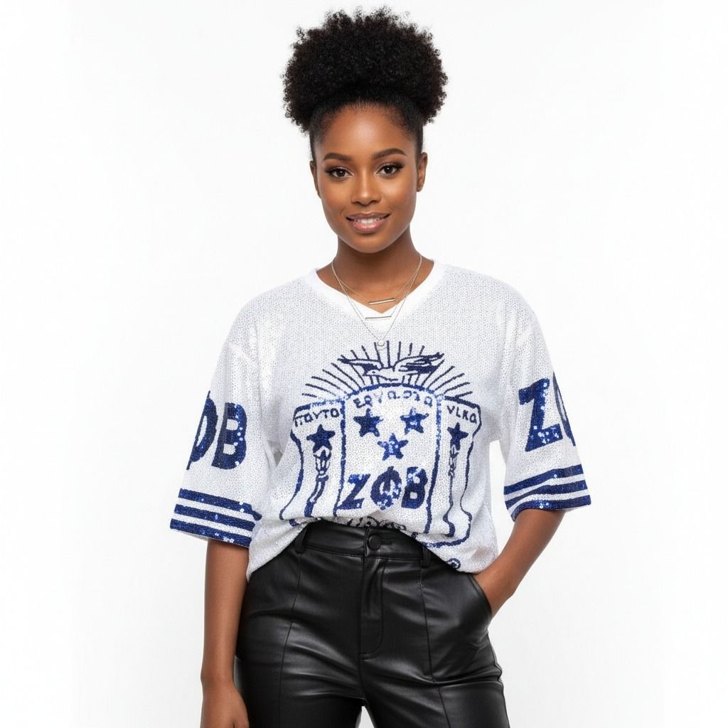 Women’s White Sequin Jersey Shirt Trendy Casual Top for Sorority Style