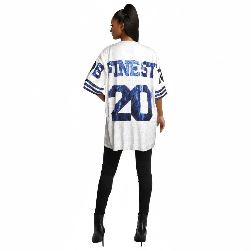 Women’s White Sequin Jersey Shirt Trendy Casual Top for Sorority Style