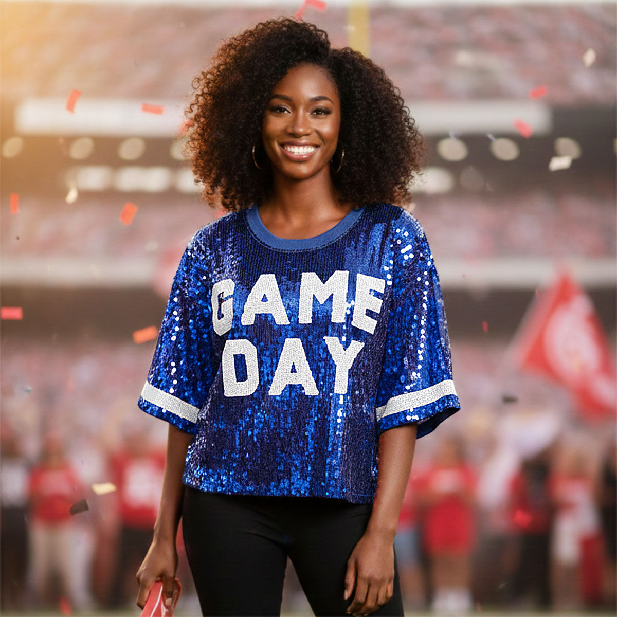 Women’s Crop Top Jersey Blue White Sequin Stylish Game Day