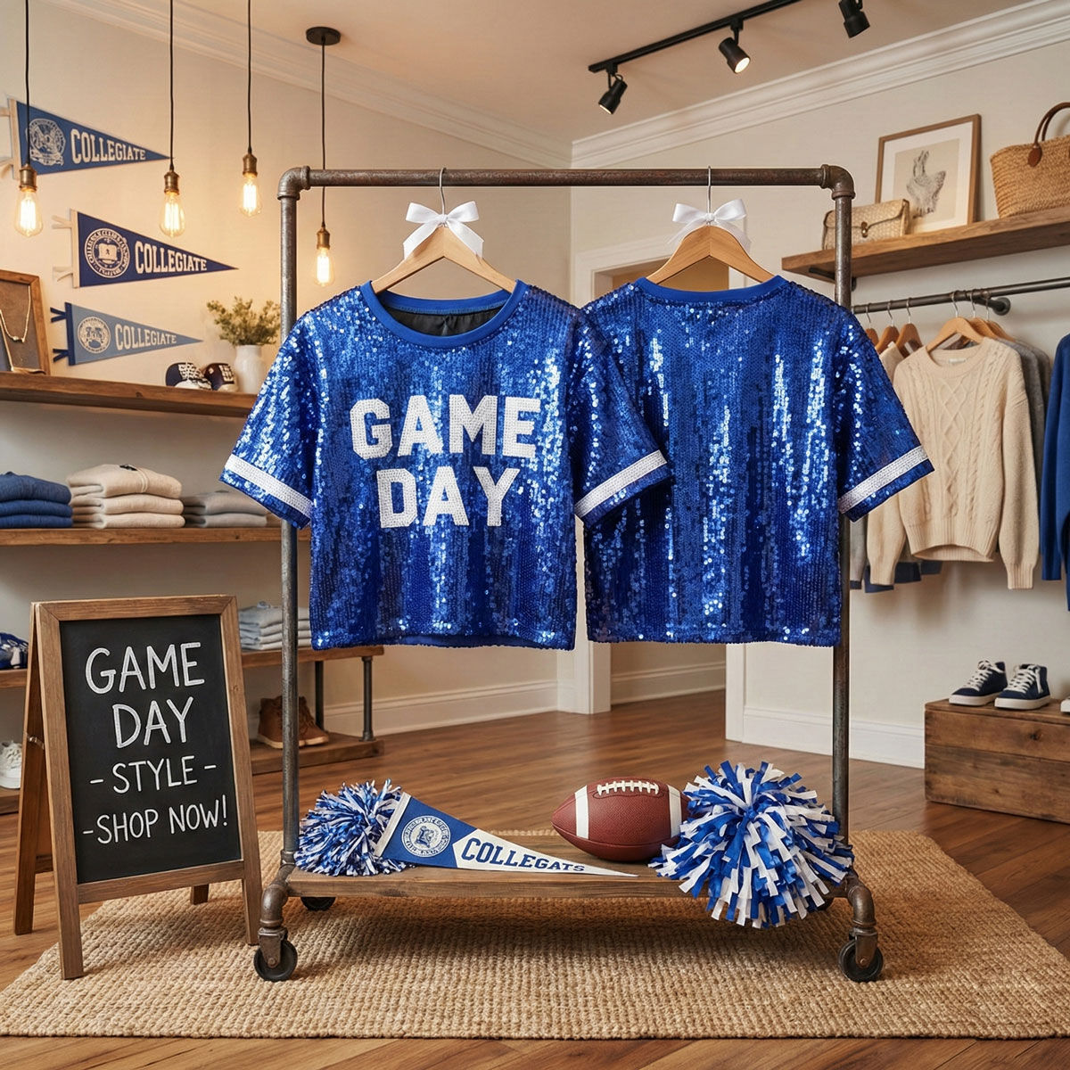 Women’s Crop Top Jersey Blue White Sequin Stylish Game Day
