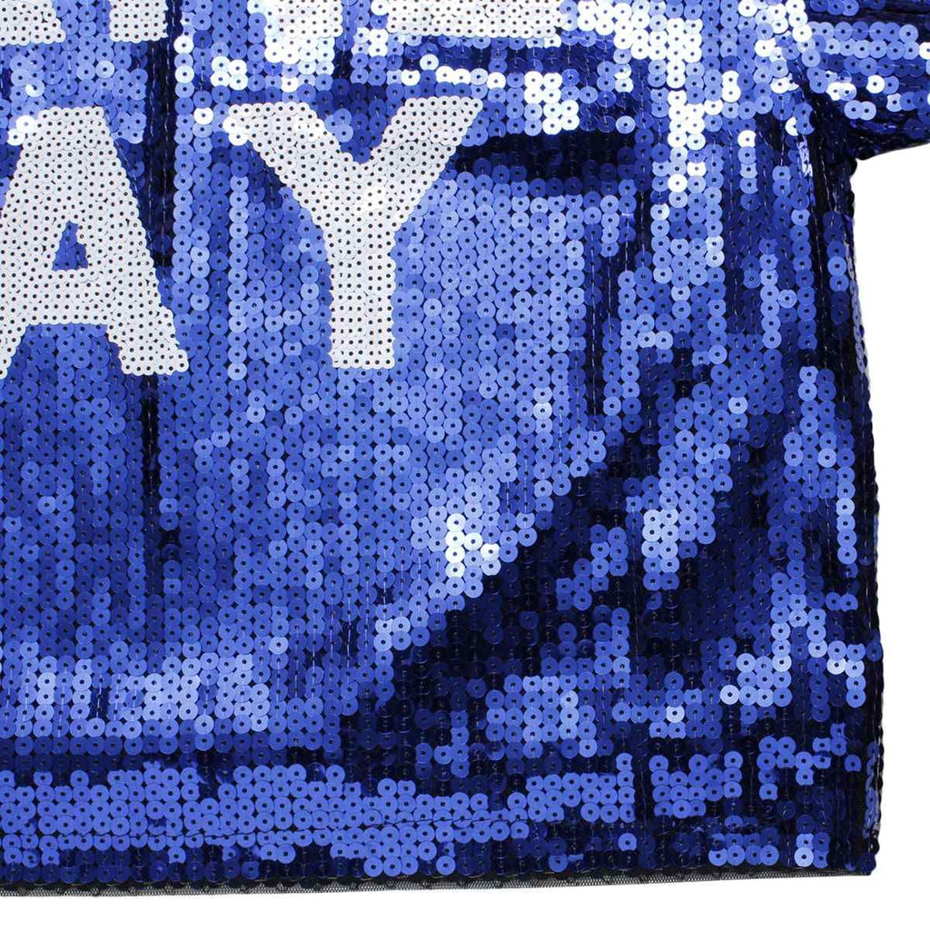 Women’s Crop Top Jersey Blue White Sequin Stylish Game Day