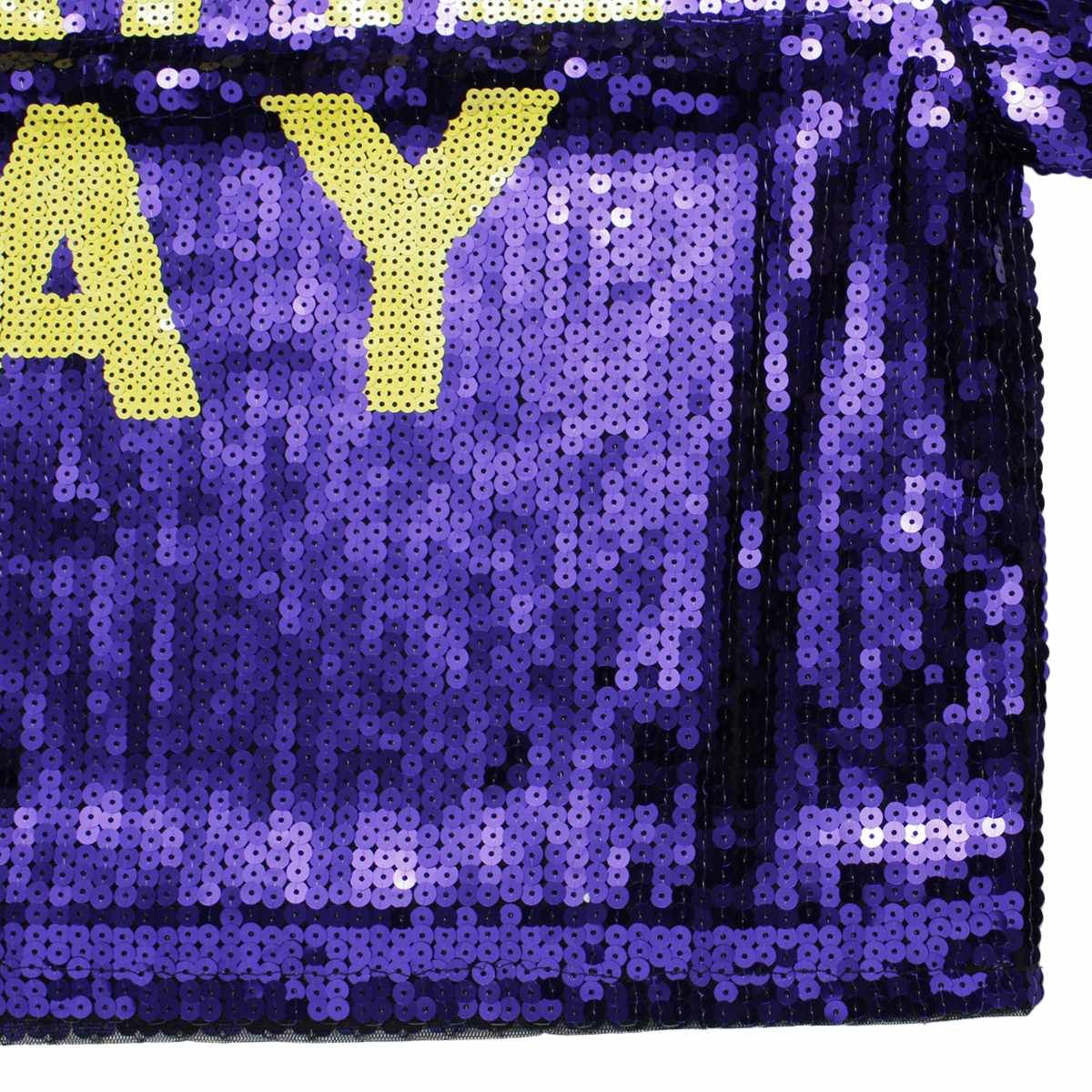 Women’s Crop Top Jersey with Purple and Yellow Sequin Detail, Trendy Game Day Style