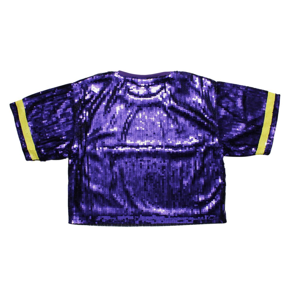 Women’s Crop Top Jersey with Purple and Yellow Sequin Detail, Trendy Game Day Style