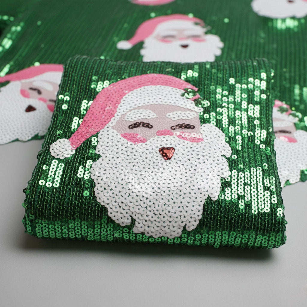 Women’s Trendy Green Sequin Jersey Santa Approved Xmas Shirt