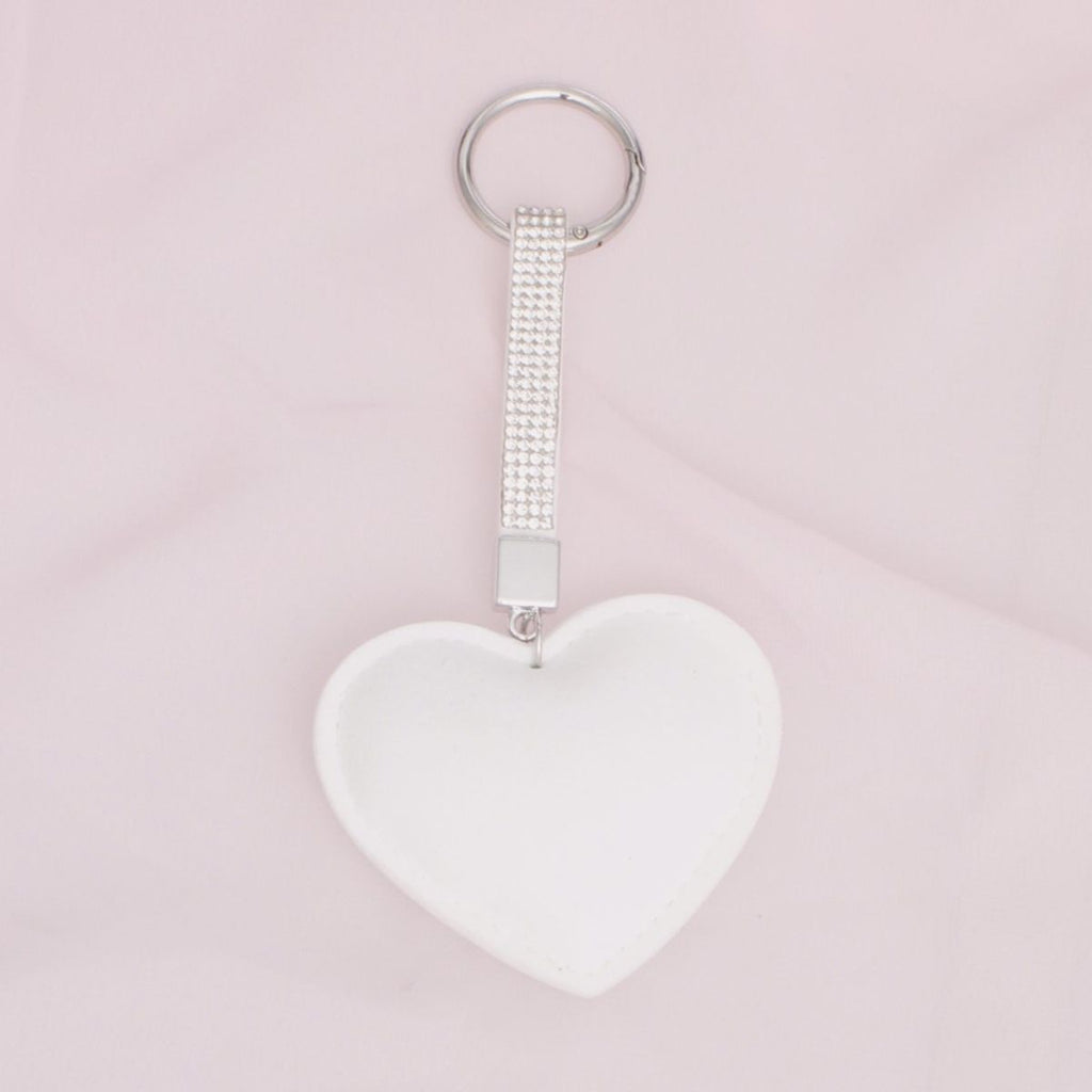 Handbag Clip with Gleaming White Heart Padded Charm – Stylish Accessory