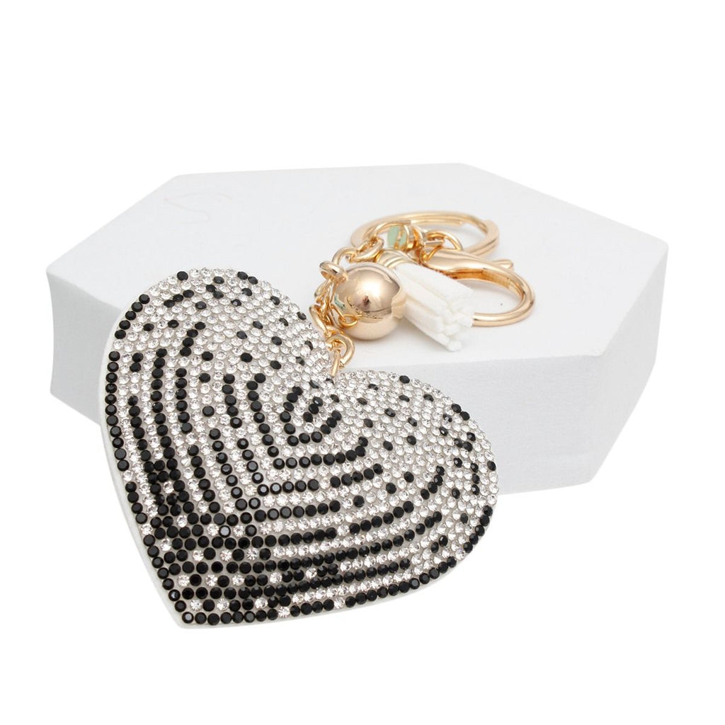 Fashion Keychain Padded Heart Black White Sparkling Accessory