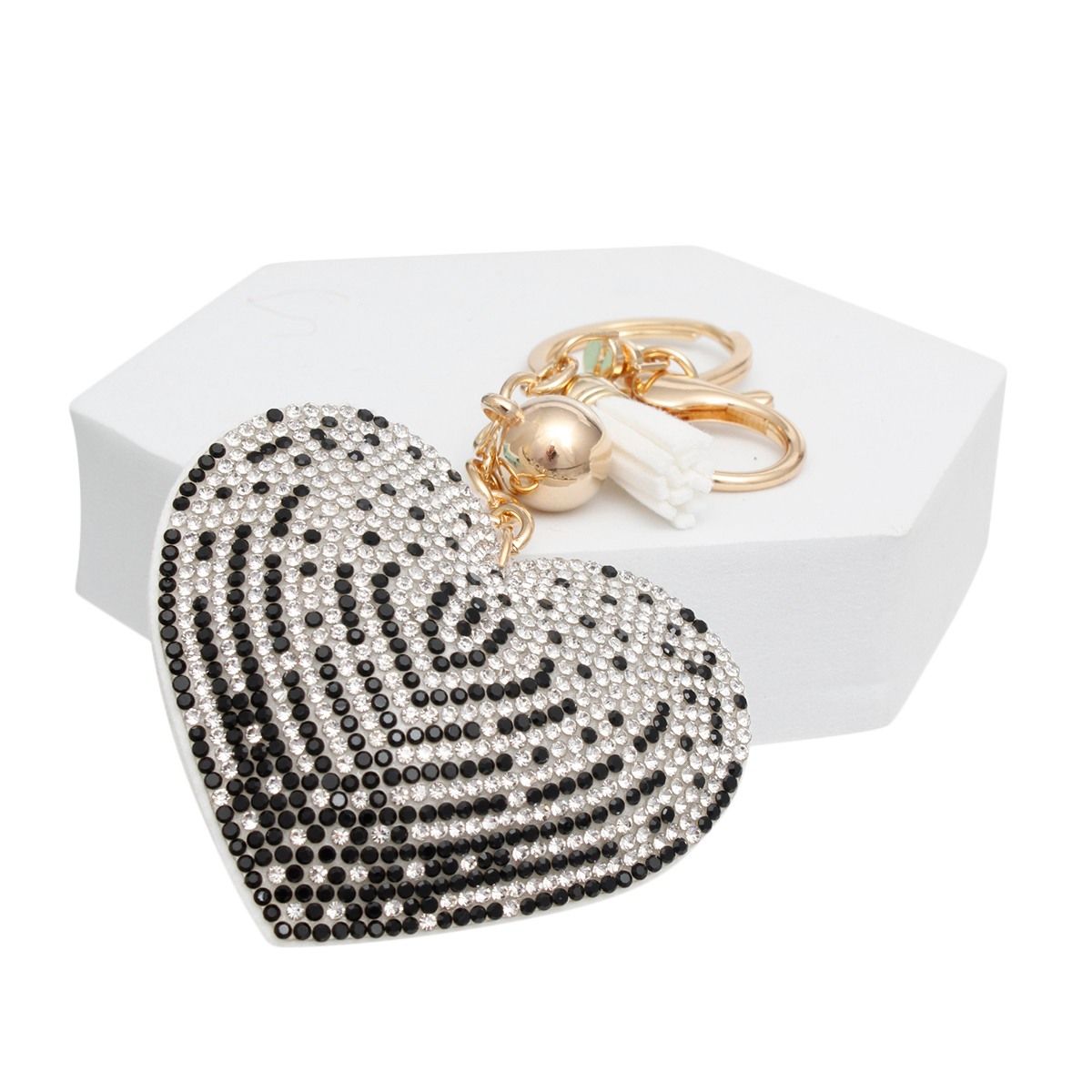 Fashion Keychain Padded Heart Black White Sparkling Accessory