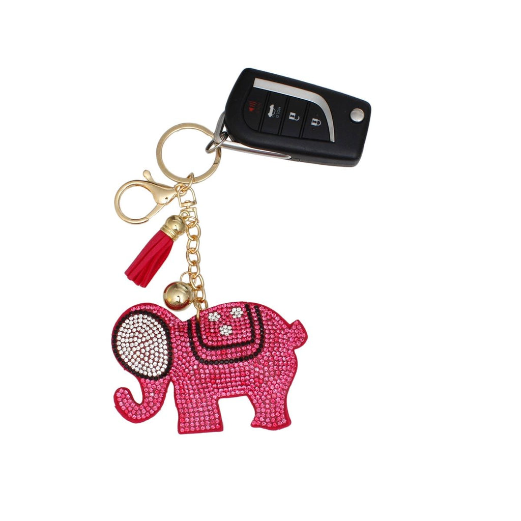 Elephant Charm Keychain with Glam Pink Rhinestones – Stylish Accessory Clip