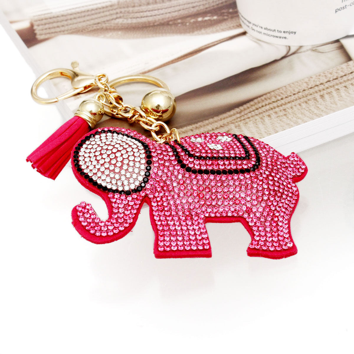Elephant Charm Keychain with Glam Pink Rhinestones – Stylish Accessory Clip