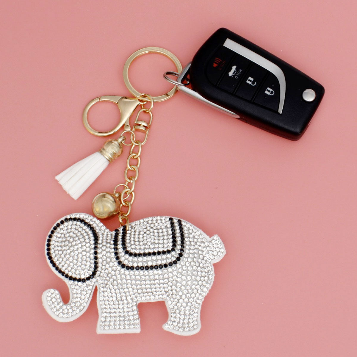 Elephant Charm Keychain with White Rhinestone Accent – Stylish Fashion Accessory