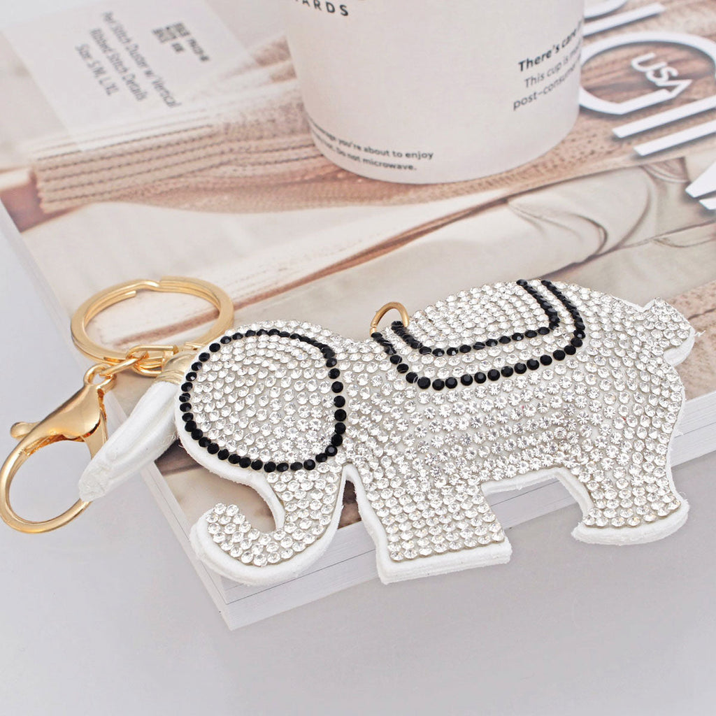 Elephant Charm Keychain with White Rhinestone Accent – Stylish Fashion Accessory