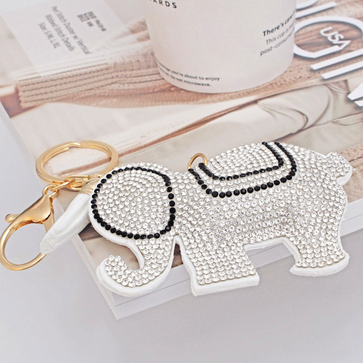 Elephant Charm Keychain with White Rhinestone Accent – Stylish Fashion Accessory