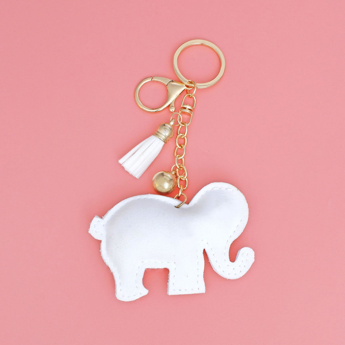Elephant Charm Keychain with White Rhinestone Accent – Stylish Fashion Accessory