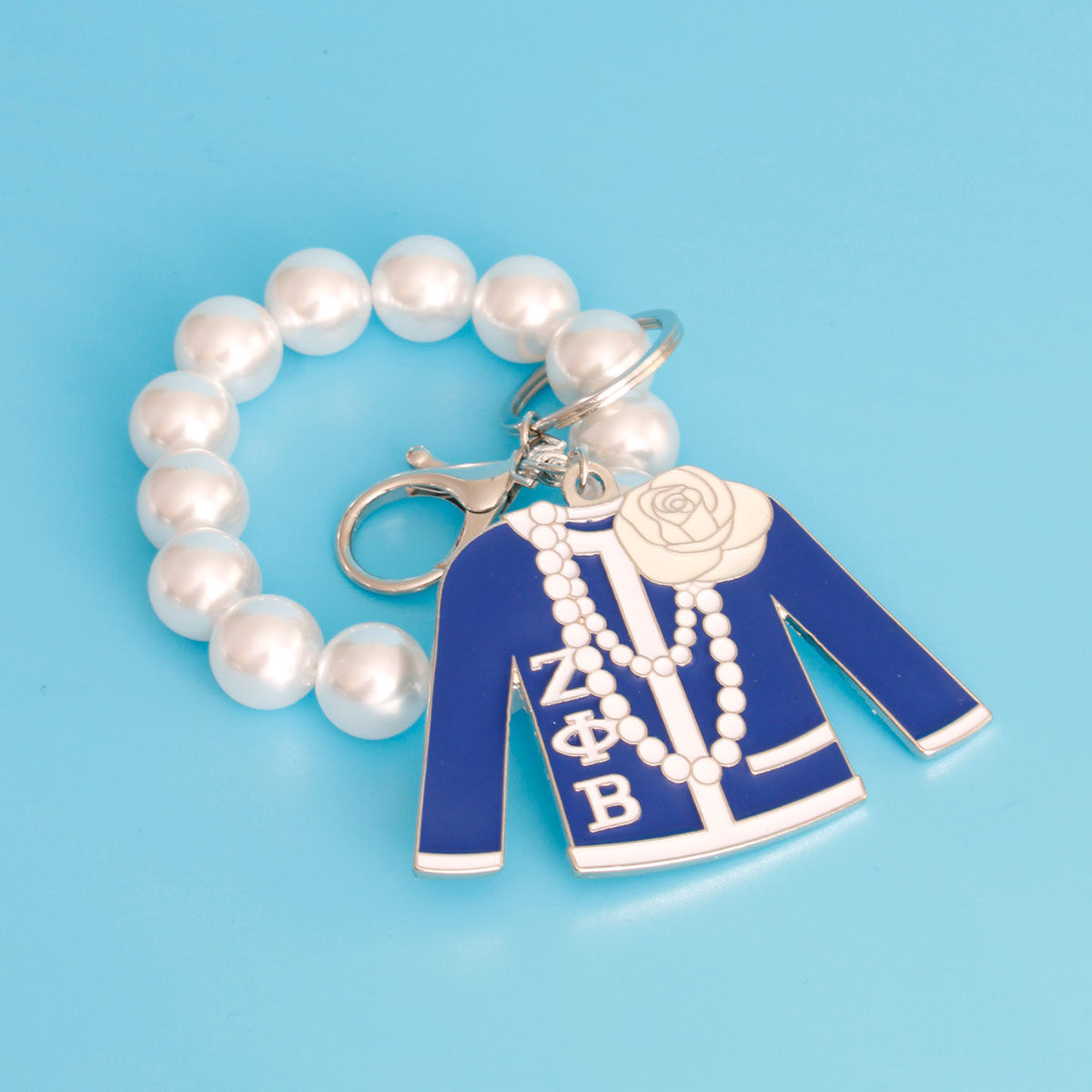 Sorority Keychain Blue and White Stylish Accessory