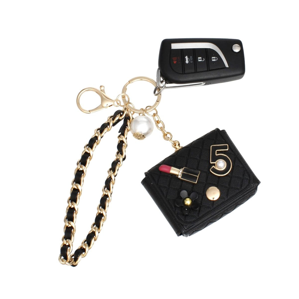 AirPods Earbud Case Keychain Quilted Black Gold Stylish Accessory