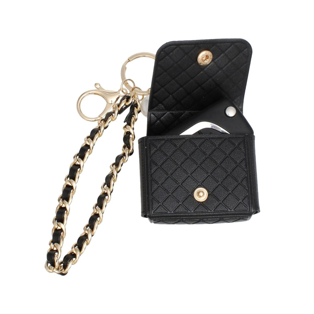 AirPods Earbud Case Keychain Quilted Black Gold Stylish Accessory