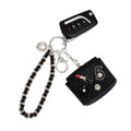 AirPods Earbud Case Keychain Quilted Black Silver Stylish Accessory
