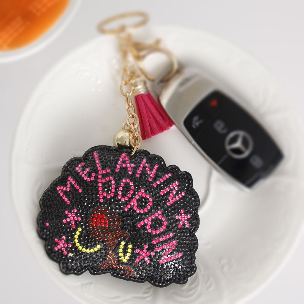 Keychain Purse Charm Melanin Poppin Afro Pink Stylish Accessory