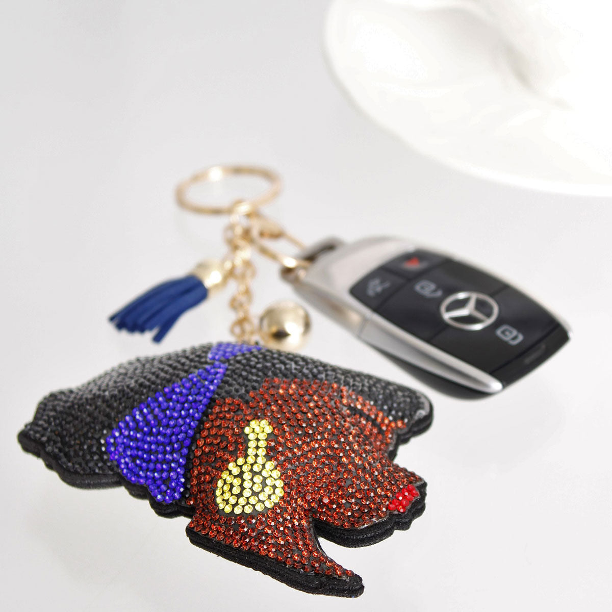 Keychain with Blue Headband Accessory, Stylish Fashion Jewelry