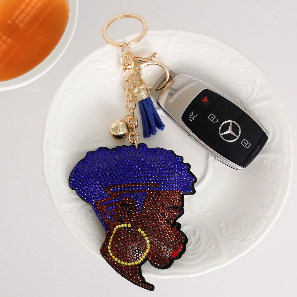Keychain with Blue Hair Woman Design Stylish Accessory