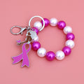 Keychain Wristlet with Silver Pink Ribbon and Mixed Pearls – Stylish Accessory