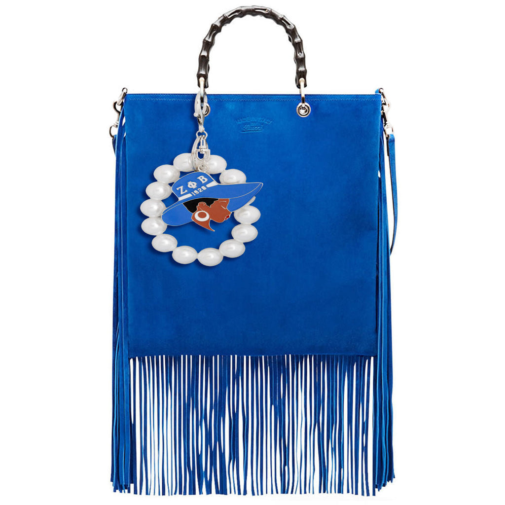Pearl Keychain with Blue and White Hat Accent Trendy Accessory