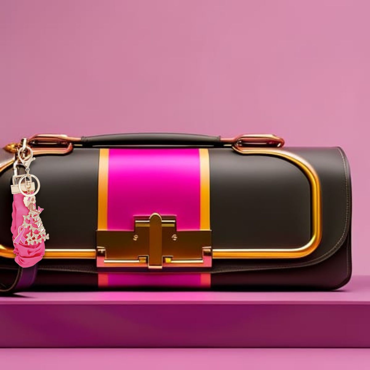 Stylish Pink and Gold Butterfly Wristlet Keychain Accessory