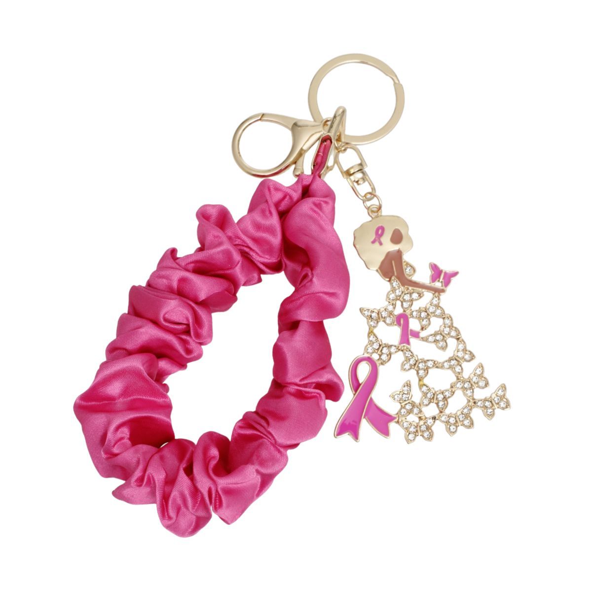 Stylish Pink and Gold Butterfly Wristlet Keychain Accessory