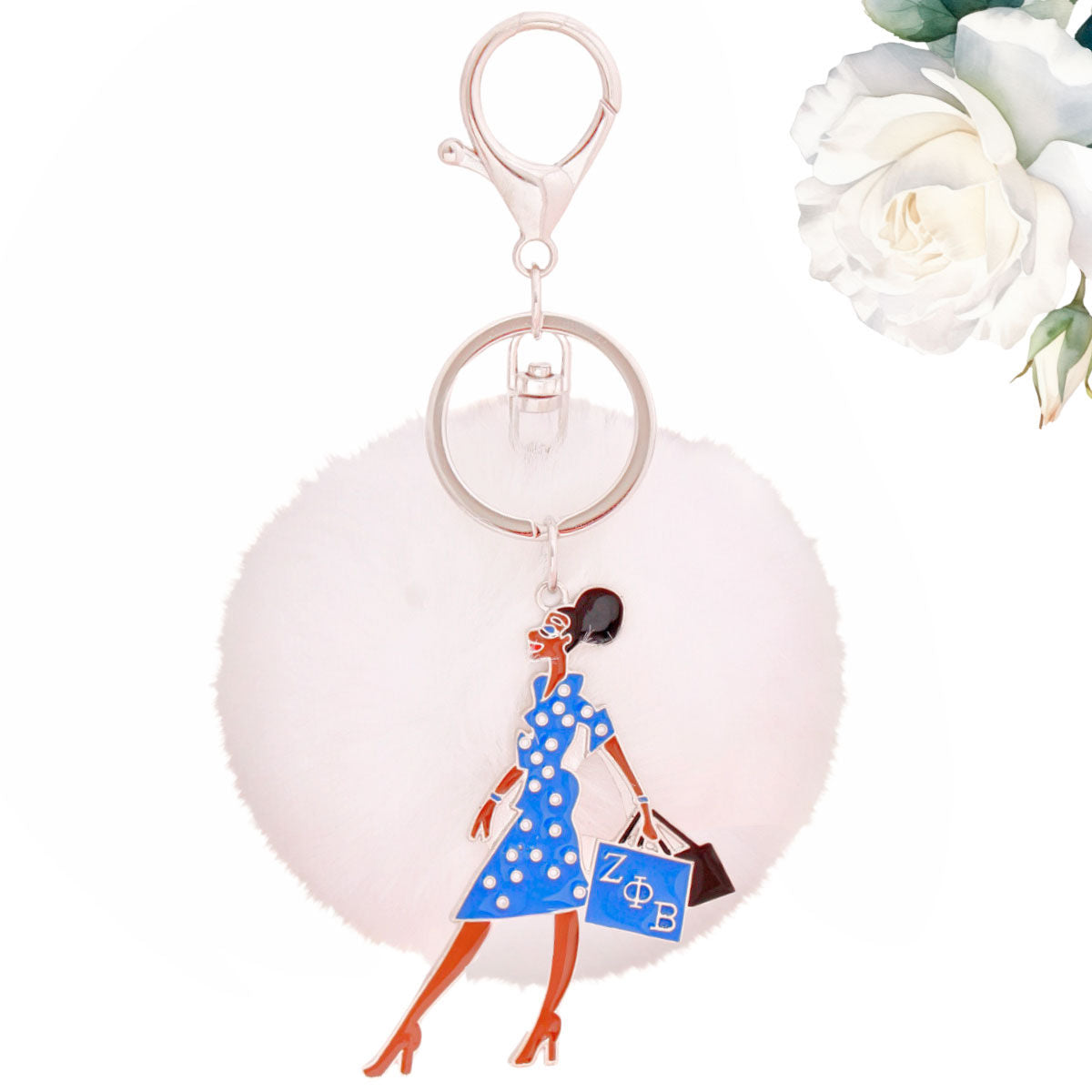 Pom Pom Keychain with Sorority Glam Gal Charm, Trendy Women’s Accessory