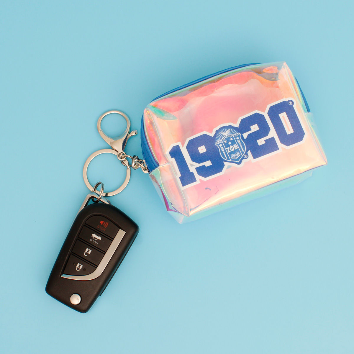 Iridescent Zipper Pouch Keychain Clip Sorority Accessory Trendy Chic