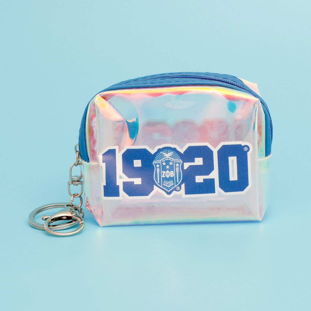 Iridescent Zipper Pouch Keychain Clip Sorority Accessory Trendy Chic